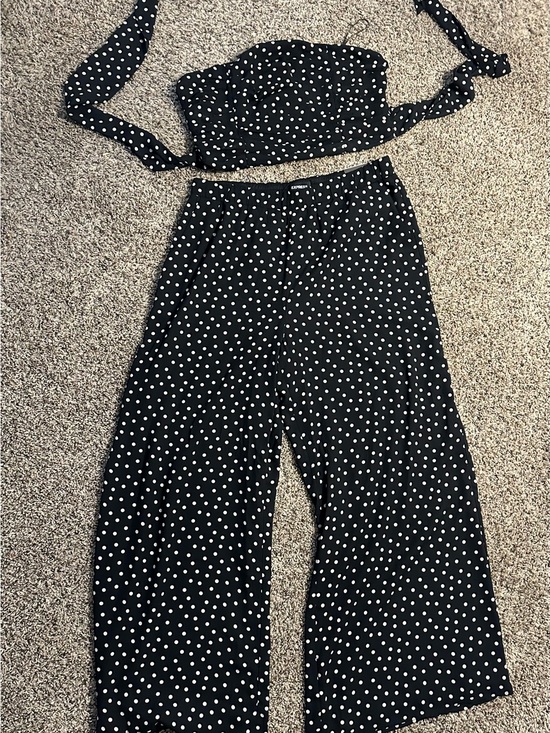 Express Pants - Express Black and White Polka Dot Wide-Leg Pants